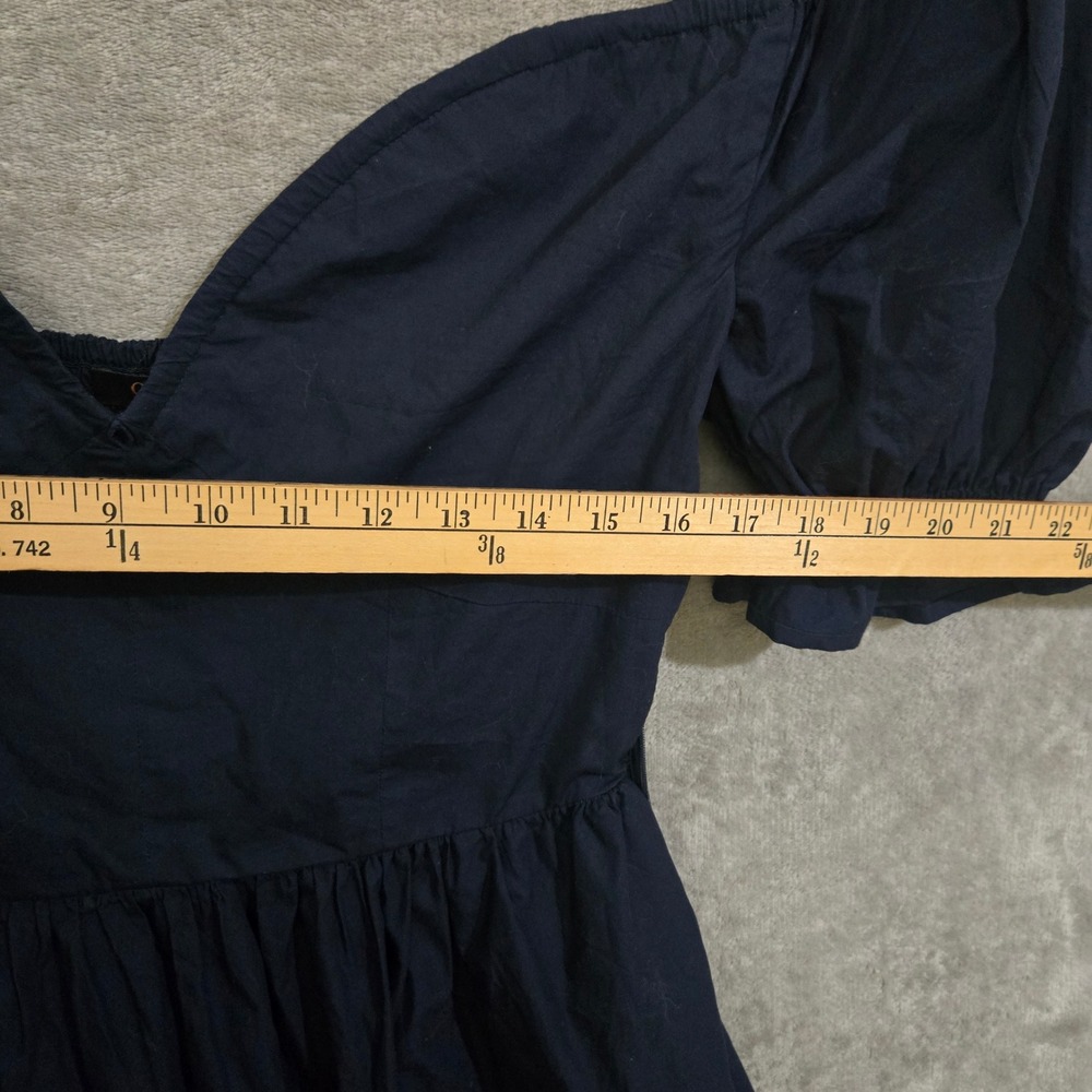 Quince Poplin Puff Sleeve Midi Dress Women Medium Fit Flare Cottagecore Nautical - Picture 11 of 13